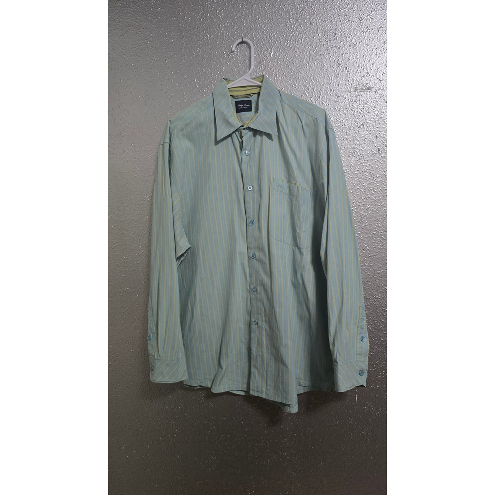Indigo Palms Mens XL Blue Yellow Striped Long Sleeve Button Down Cotton Shirt